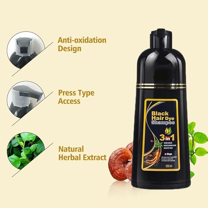 Herbal 3 in 1 Hair Dye Instant Black Hair Shampoo Pack of 2