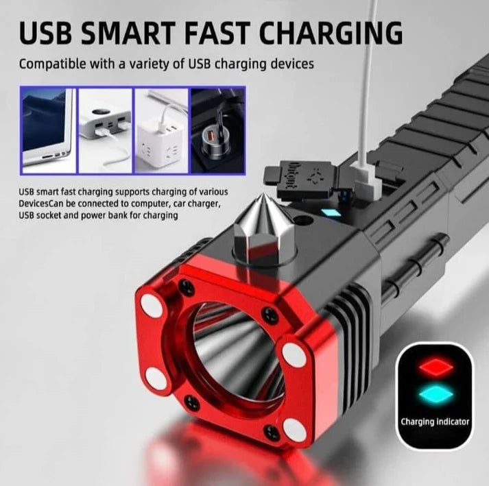 8 in 1 Portable Rechargeable Torch LED Flashlight (D)