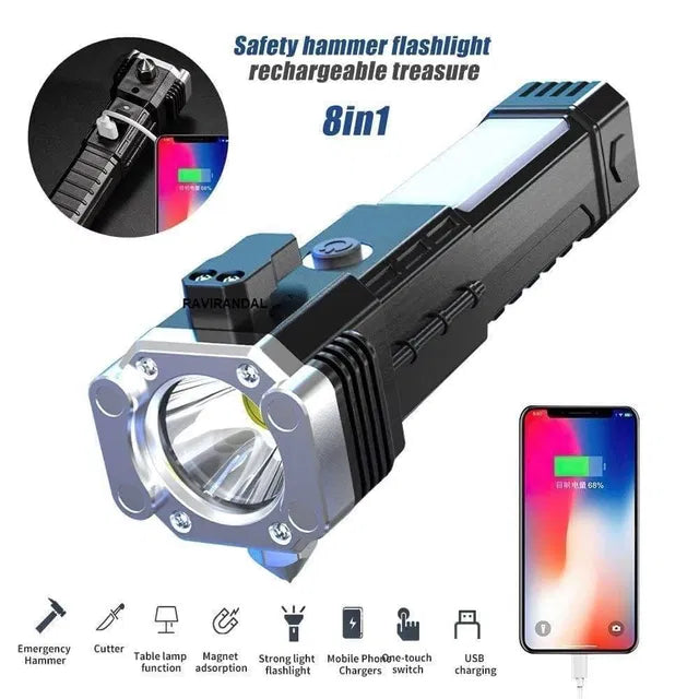 8 in 1 Portable Rechargeable Torch LED Flashlight (D)